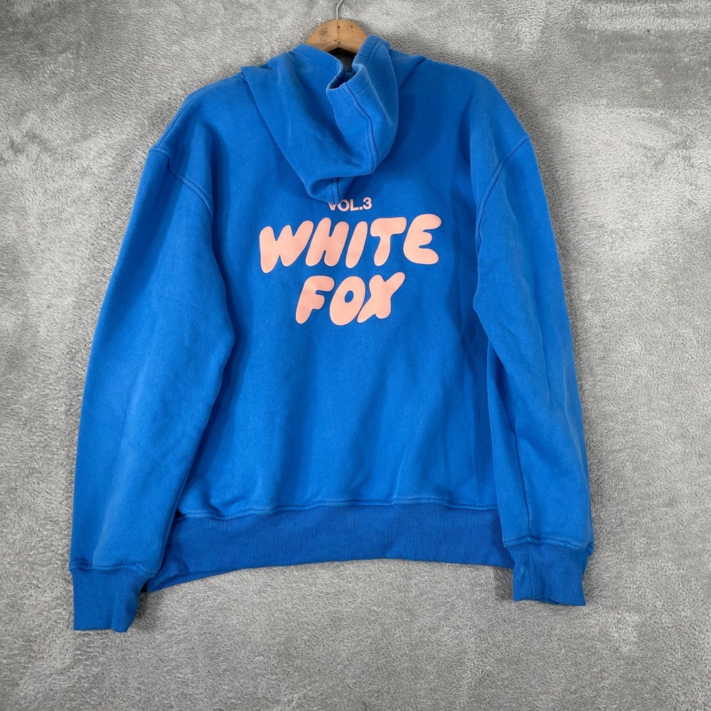White Fox Vol. 3 Hoodie Womens M/L Blue Oversized Puff Print Streetwear Fleece